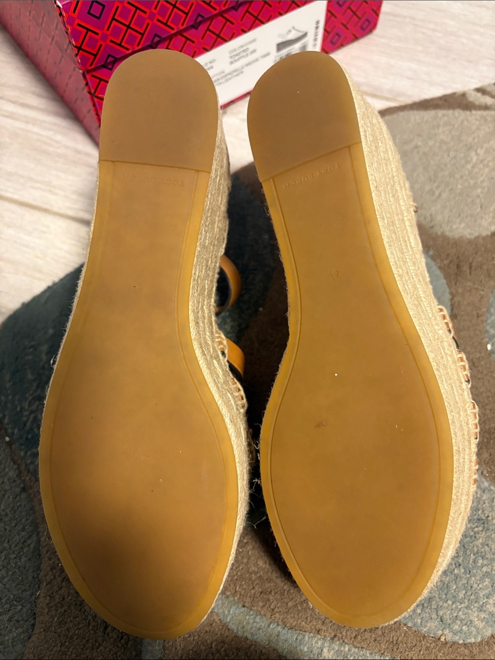 Tory Burch Cognac Leather Espadrille Wedge Sandals - Picture 4 of 4